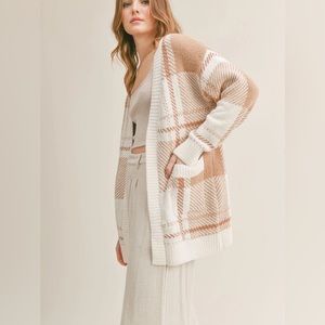 Charlie Paige Fallen Leaves Taupe & Ivory Cardigan - Medium NWOT